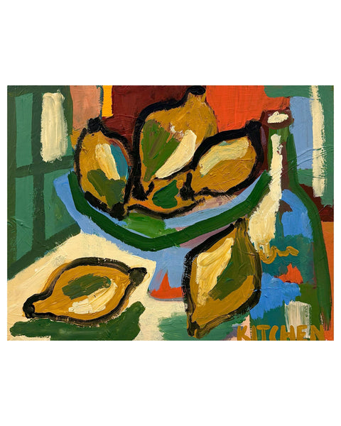 Lemons In Blue Fruit Bowl